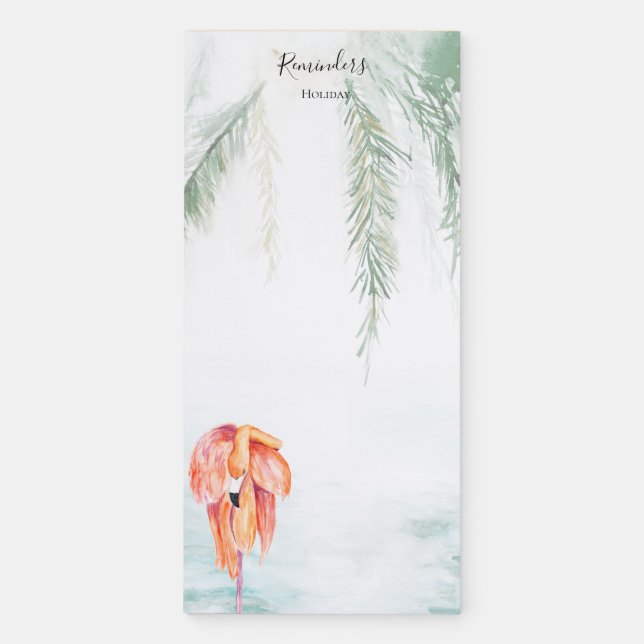 Tropical Flamingo Green Watercolor Palm Leaves Magnetic Notepad (Front)