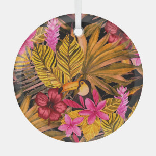 Tropical Flamingo: Hibiscus Summer Pattern Glass Ornament