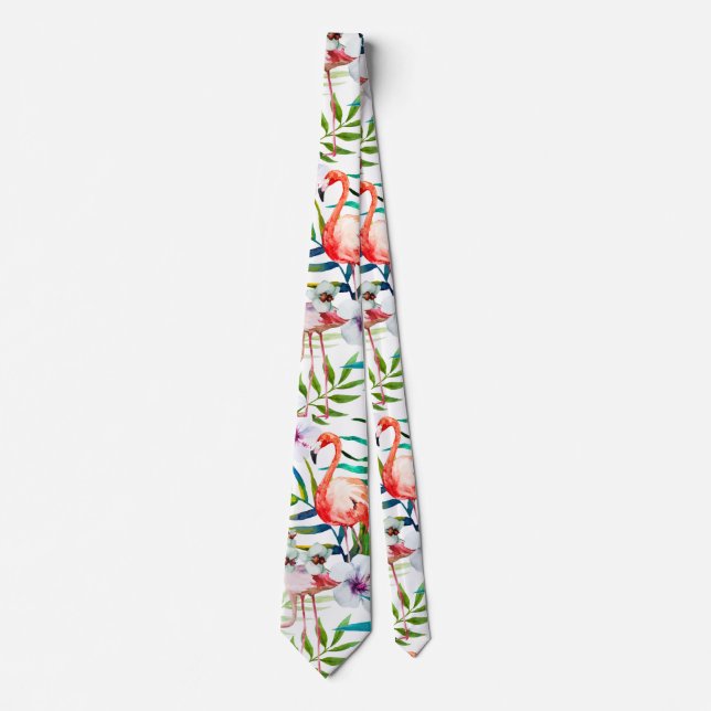 Tropical Flamingo Hibiscus Tie (Front)