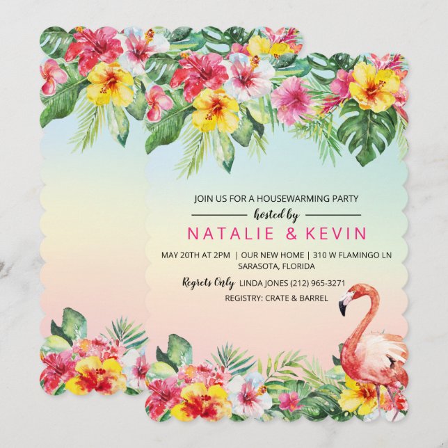 Tropical Flamingo Housewarming Party Invitation (Front/Back)
