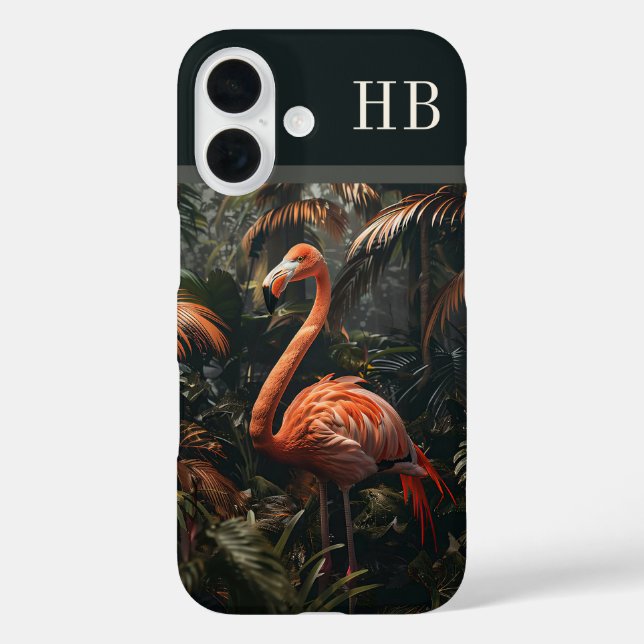 Tropical Flamingo Jungle Monogram Personalized Case-Mate iPhone Case (Back)