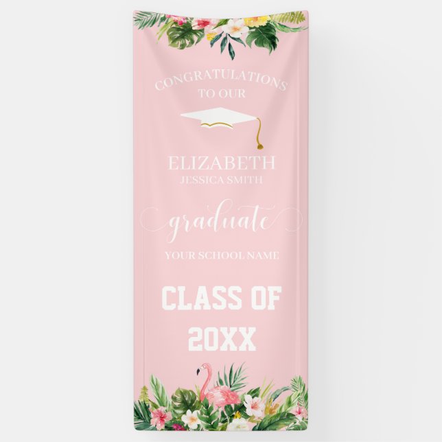 Tropical Flamingo & Leaves Graduation Door Banner (Vertical)