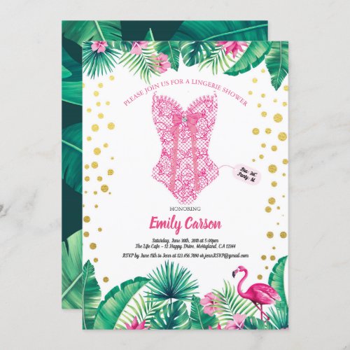 Tropical flamingo lingerie shower bridal party invitation