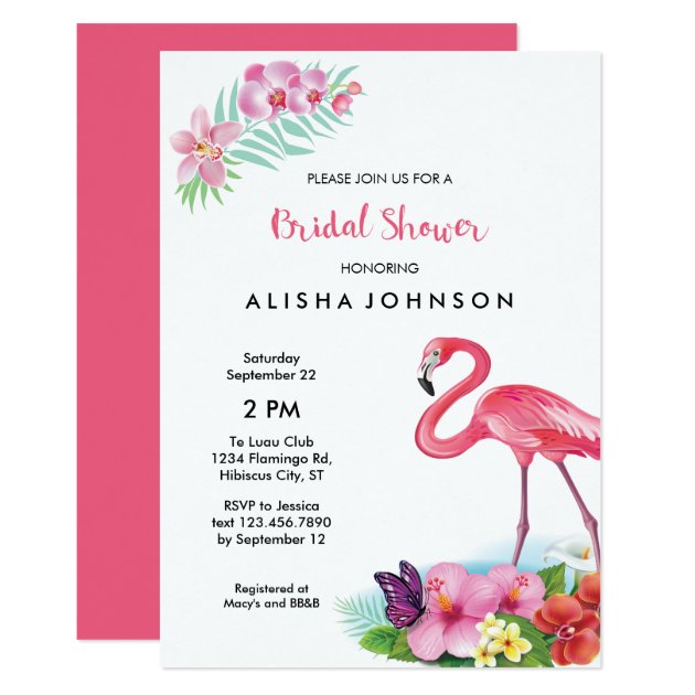 Tropical Flamingo Luau Bridal Shower Invitation