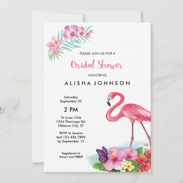 Tropical Flamingo Luau Bridal Shower Invitation (Front)