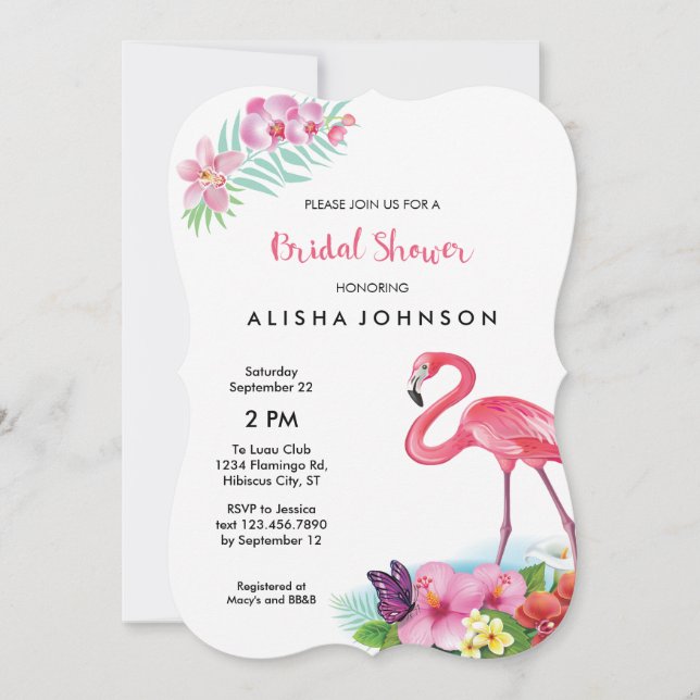 Tropical Flamingo Luau Bridal Shower Invitation (Front)