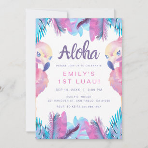 Tropical Flamingo Luau First Birthday invitation