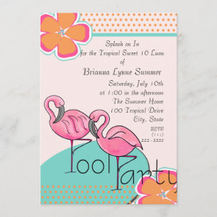 Tropical Flamingo Luau Party Invitation