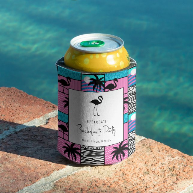 Tropical Flamingo Miami Beach Bachelorette Party  Can Cooler (In Situ Pool)