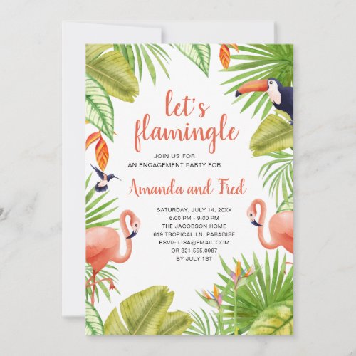 Tropical Flamingo Modern Engagement Party Invitation