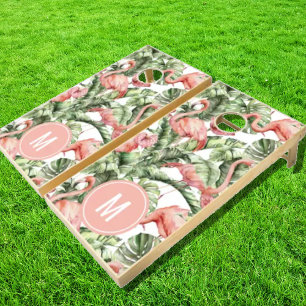 Tropical Flamingo Monogram Cornhole Set