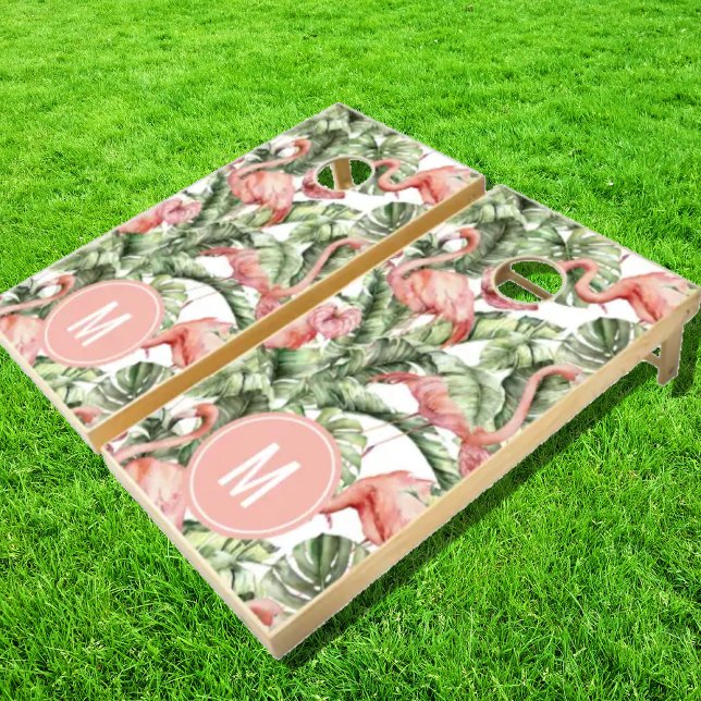 Tropical Flamingo Monogram Cornhole Set (Creator Uploaded)