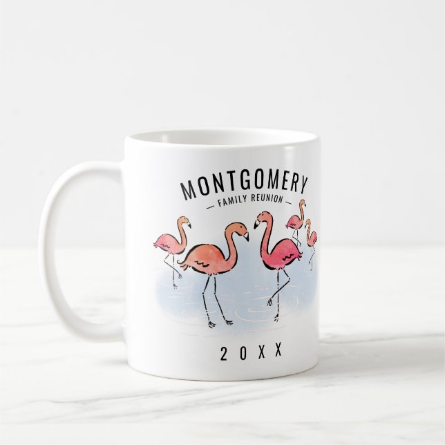 Tropical Flamingo Monogram Name Family Reunion Coffee Mug (Left)
