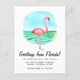 Florida state map navy blue watercolor home moving announcement postcard