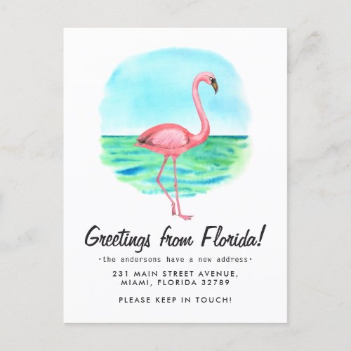 Tropical Flamingo Moved New Address Florida Moving Announcement Postcard