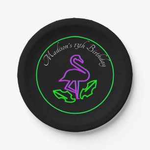 Tropical Flamingo Neon Party Glow Party Teen Paper Plates
