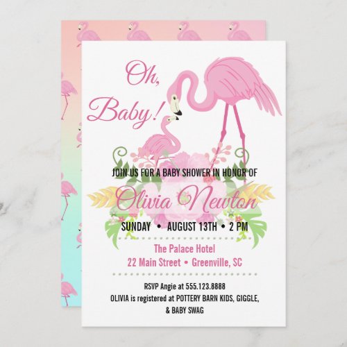 Tropical Flamingo Oh Baby Shower Invitation