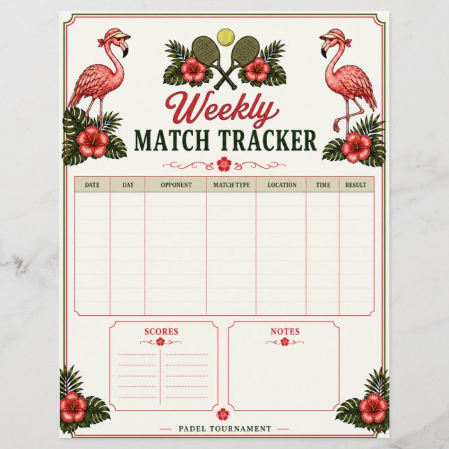 Tropical Flamingo Padel Match Tracker Flyer (Front)