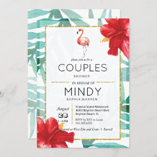 Tropical Flamingo Palm Couples Shower Invitation