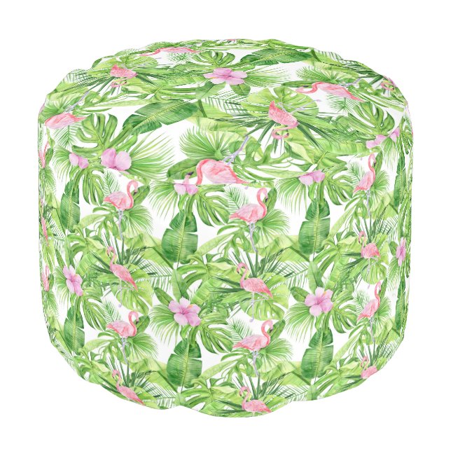 Tropical Flamingo Palm Fronds Pattern Pouf (Angled Front)
