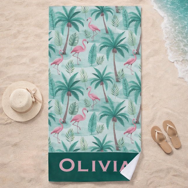 Tropical Flamingo & Palm Tree Beach Towel  (Creator Uploaded)