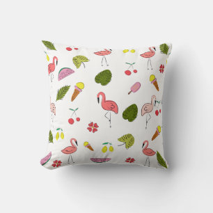 Tropical Flamingo Palm Tree Pattern Throw Pillow