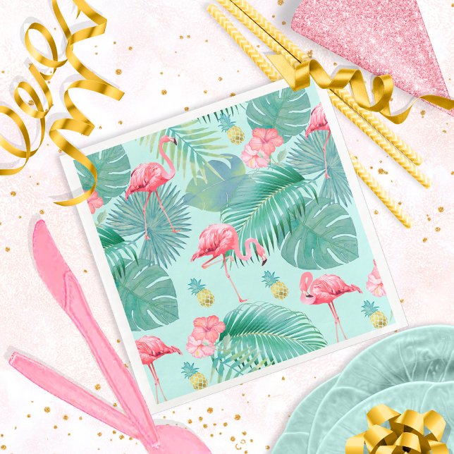 Tropical Flamingo, Palms, Pineapple Pattern ID926 Napkins (Creator Uploaded)