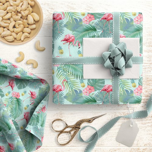 Tropical Flamingo Palms Pineapple Pattern ID926 Wrapping Paper