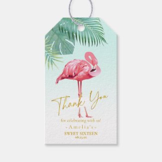 Tropical Flamingo Palms Sweet 16 Thank You ID922