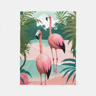 Tropical Flamingo Paradise Fleece Blanket