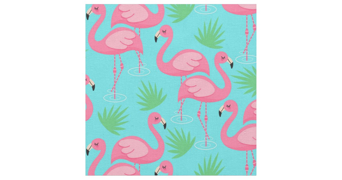 Tropical Flamingo Paradise Whimsical Pink Flamingo Fabric | Zazzle