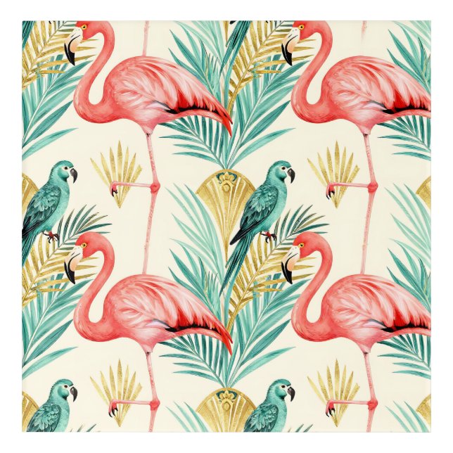 Tropical Flamingo Parrot Jungle Acrylic Print (Front)