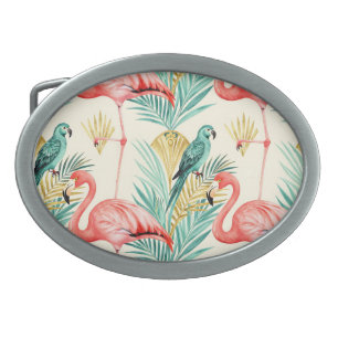 Tropical Flamingo Parrot Jungle Belt Buckle
