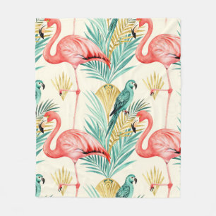 Tropical Flamingo Parrot Jungle Fleece Blanket