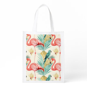 Tropical Flamingo Parrot Jungle Grocery Bag