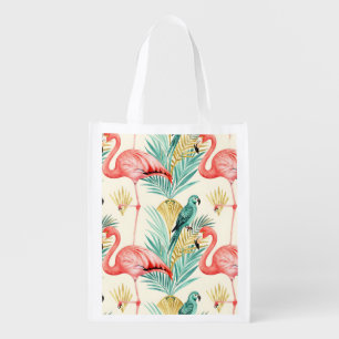 Tropical Flamingo Parrot Jungle Grocery Bag