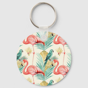Tropical Flamingo Parrot Jungle Keychain