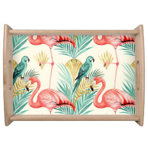 Tropical Flamingo Parrot Jungle Serving Tray