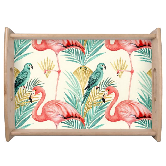 Tropical Flamingo Parrot Jungle Serving Tray (Front)