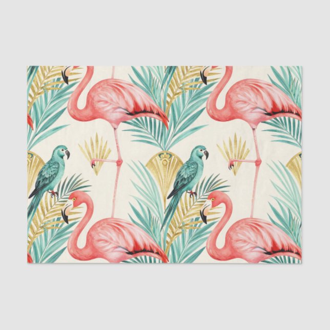 Tropical Flamingo Parrot Jungle Tissue Paper (Front)