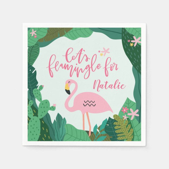 Tropical flamingo party napkins (Front)