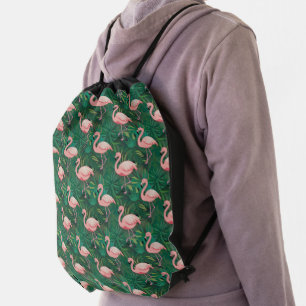 Tropical Flamingo Pattern Drawstring Bag