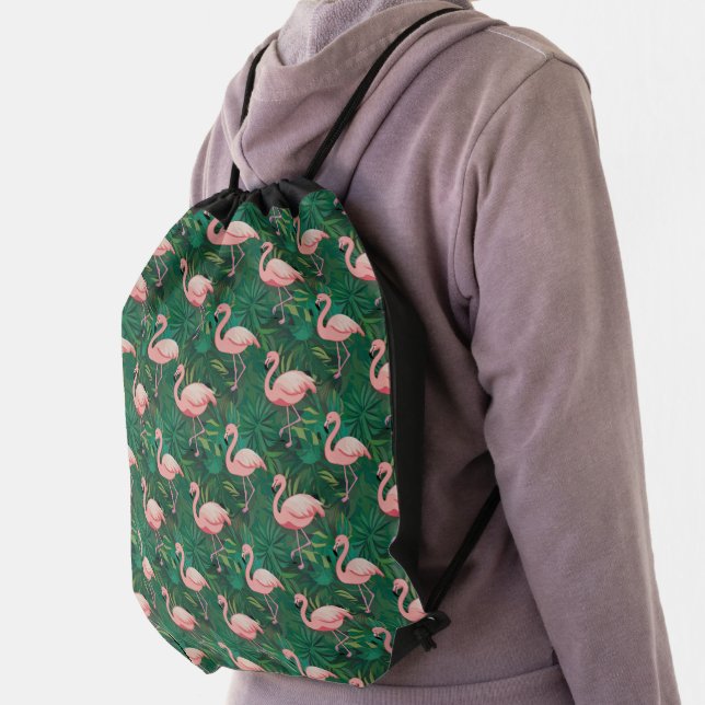 Tropical Flamingo Pattern Drawstring Bag (Insitu)