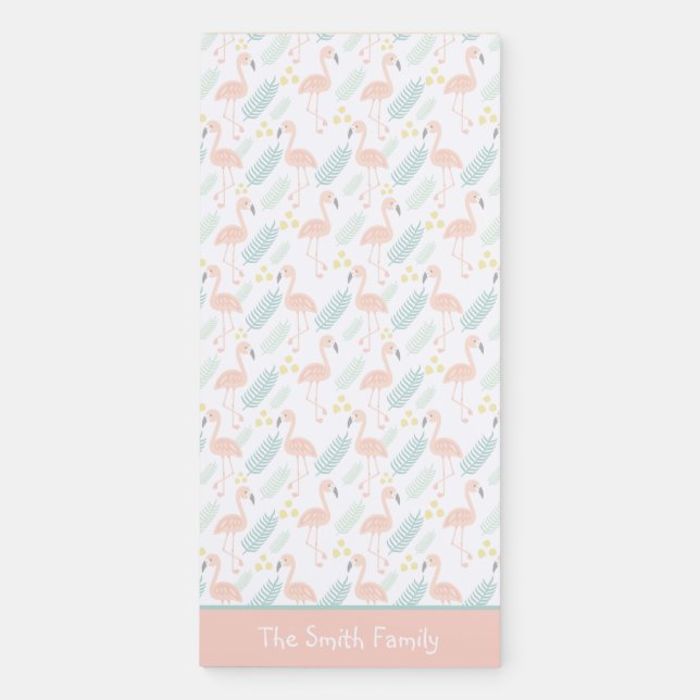 Tropical Flamingo Pattern Personalized Magnetic No Notepad (Front)