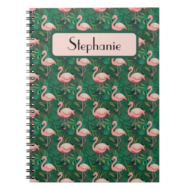 Tropical Flamingo Pattern Personalized Notebook (Front)