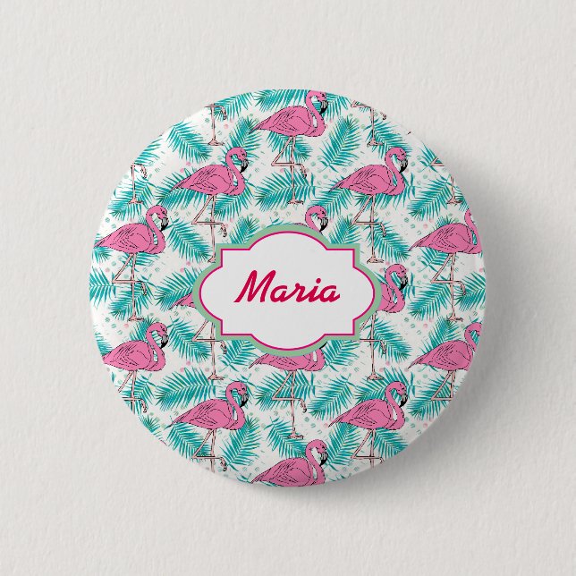 Tropical Flamingo Pattern. Pinback Button (Front)