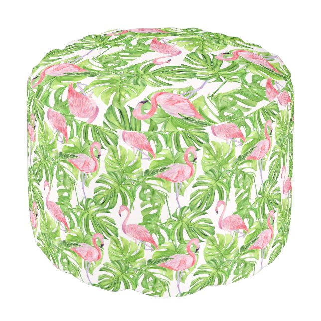 Tropical Flamingo Pattern Pouf (Angled Front)
