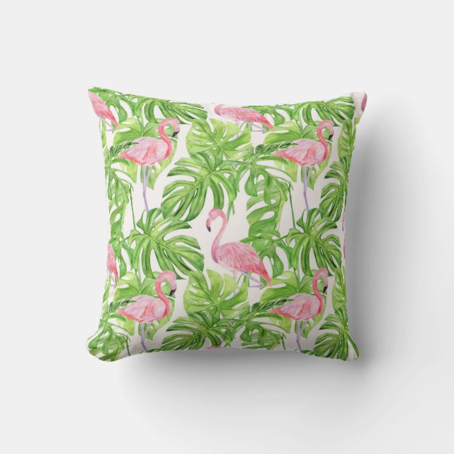 Tropical Flamingo Pattern Throw Pillow (Front)