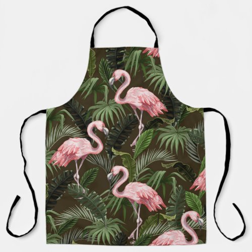 Tropical Flamingo Pattern Vintage Leaves Apron