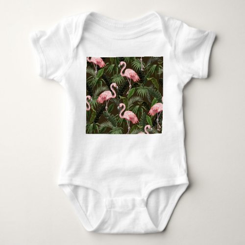 Tropical Flamingo Pattern Vintage Leaves Baby Bodysuit